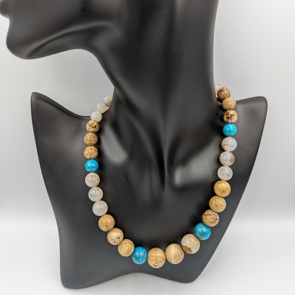 Vintage Jay King Jasper Turquoise and Agate Sterling Silver Necklace